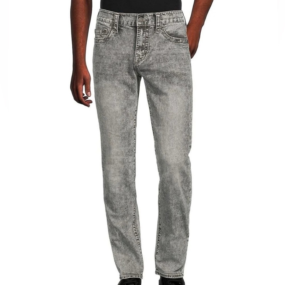 True Religion ROCCO Relaxed Skinny Jeans in Grey Acid Wash 36X32